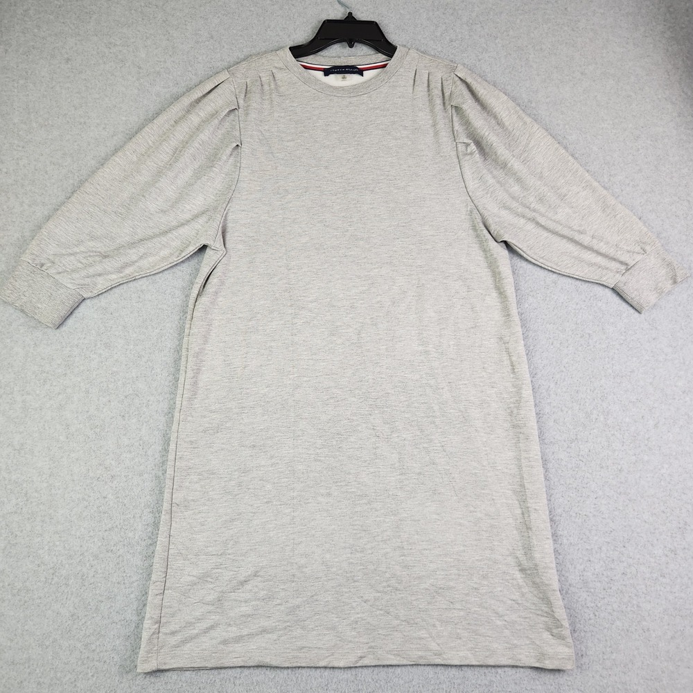 Tommy Hilfiger Shift Dress Womens Medium‎ Gray Heathered Puff Sleeve Crew Neck
